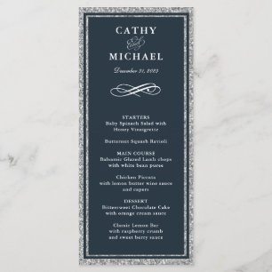 Navy and Silver Glitter Personalized Menu Card