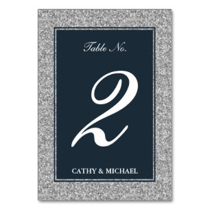 Navy and Silver Glitter Personalized Table Number