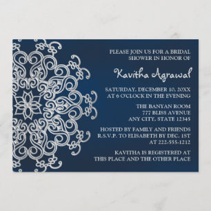Navy and Silver Indian Inspired Bridal Shower Invitation