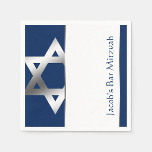 Navy and Silver Star of David Bar Mitzvah Napkin