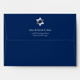 Navy and Silver Star of David Return Address A7 Envelope
