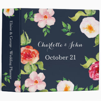 navy and silver watercolor flowers wedding binder