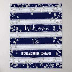 Navy and Silver Welcome Poster Print
