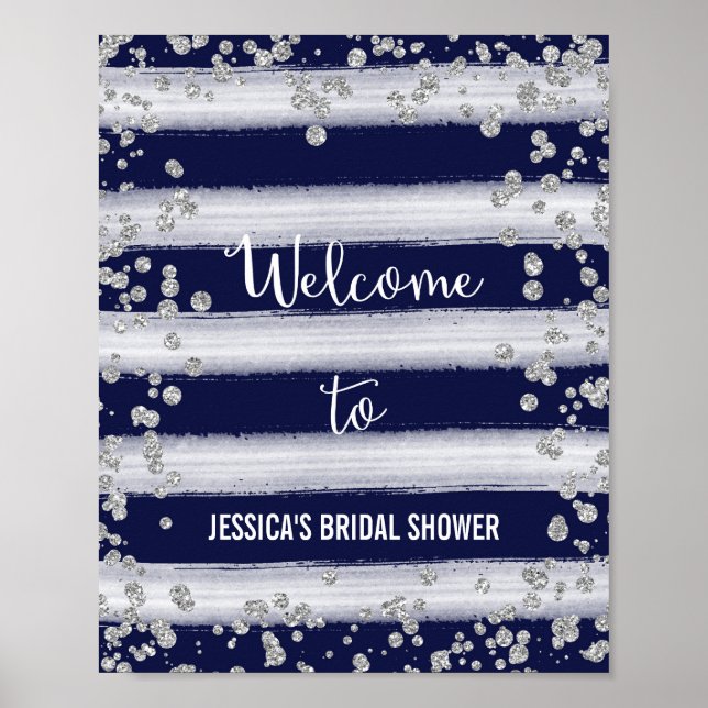 Navy and Silver Welcome Poster Print (Front)