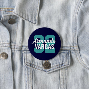 Navy and Teal Athlete Jersey Number 3 Inch Round Button
