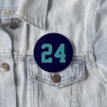 Navy and Teal Athlete Jersey Number 3 Inch Round Button<br><div class="desc">Cheer on your favourite sports team, football player or just show off your school pride with a custom personalized spirit button! Personalize with a player's jersey number or other custom text. Perfect for football, basketball, baseball and soccer games! Create custom pins for the whole team, cheerleaders, parents and siblings to...</div>