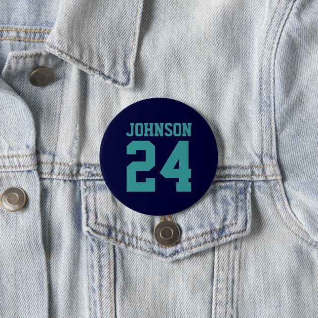 Navy and Teal Athlete Name Jersey Number 3 Inch Round Button (In Situ)