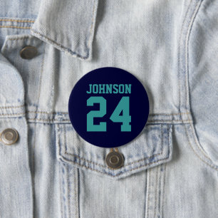 Navy and Teal Athlete Name Jersey Number 3 Inch Round Button