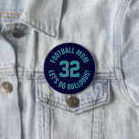 Navy and Teal Football Mom Jersey Number 3 Inch Round Button<br><div class="desc">Cheer on your favourite sports team, football player or just show off your school pride with a custom personalized spirit button! Add your school name or personalize with a player's name and jersey number. Perfect for football, basketball, baseball and soccer games! Create custom pins for the whole team, cheerleaders, parents...</div>
