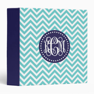 Navy and Turquoise Preppy Chevron Script Monogram Binder