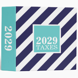 Navy and Turquoise Preppy Stripes Tax File Binder