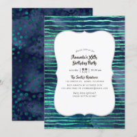 Navy and Turquoise Stripes and Polka Dots Birthday