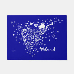 Navy and White Angel Doormat