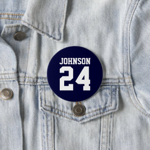 Navy and White Athlete Name Jersey Number 3 Inch Round Button