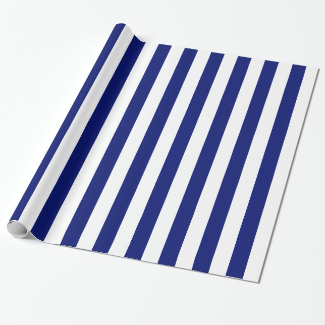 Navy and White Bold Stripes Wrapping Paper (Unrolled)