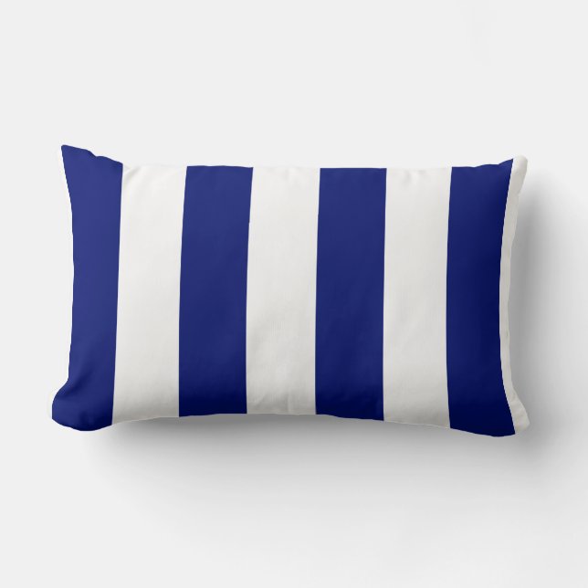 Navy and White Bold Vertical Stripes Lumbar Pillow (Front)