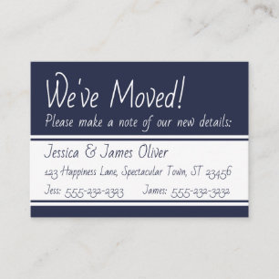 Navy and White Bold We've Moved Handout Cards