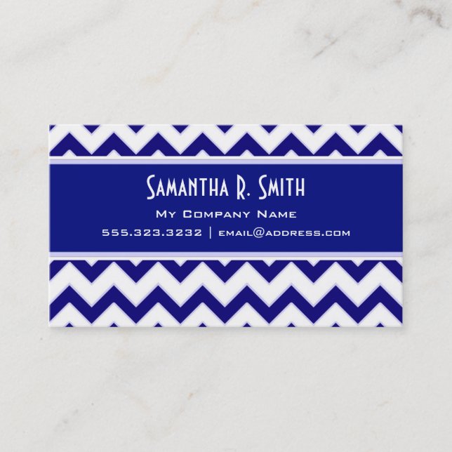 Navy and White Chevron Pattern Business Card (Front)