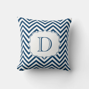 Navy and White Chevron Pattern Monogram Throw Pillow
