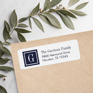 Navy and White Classic Square Monogram Address