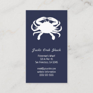 Navy and White Crab Silhouette Seafood Restaurant Business Card