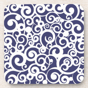 Navy and White Crazy Swirl Coasters