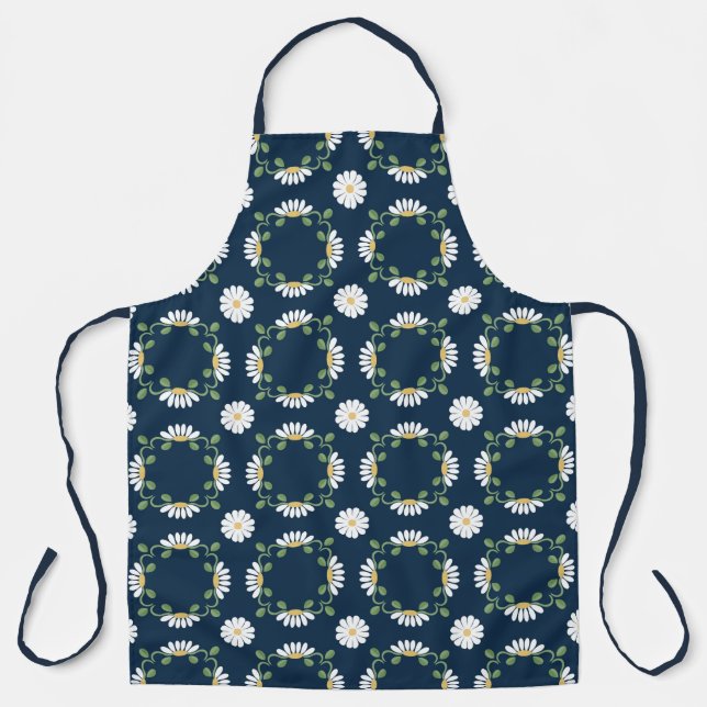 Navy and White Daisy Apron (Front)