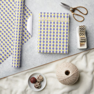 Navy and White Damask Lemon Pattern Wrapping Paper