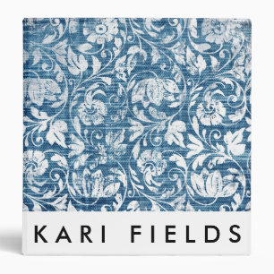 Navy and White Denim Damask Shabby Chic Print Binder