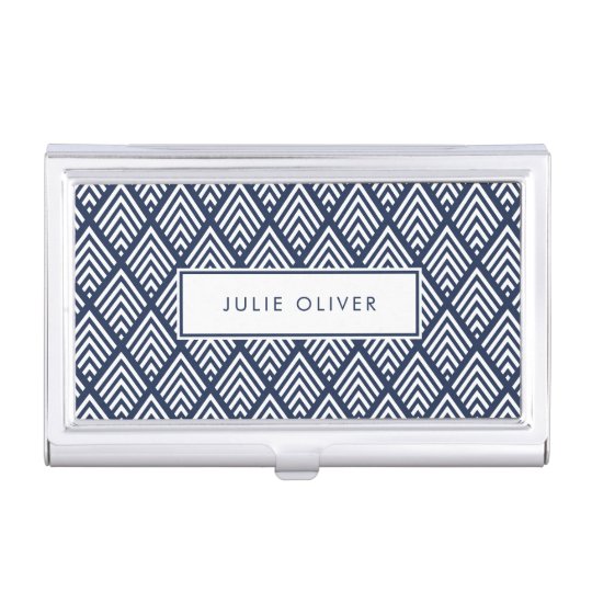 Navy and White Diamond Pattern Business Card Holder