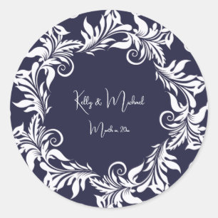 Navy and White Elegant Style Wedding Classic Round Sticker