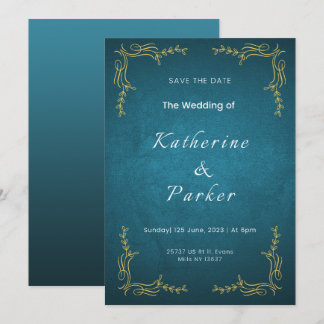 Navy and White Elegant Wedding Invitation Portrait