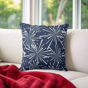 Navy and White Fireworks Pattern Throw Pillow