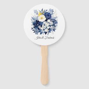 Navy and White Floral Wedding Hand Fan
