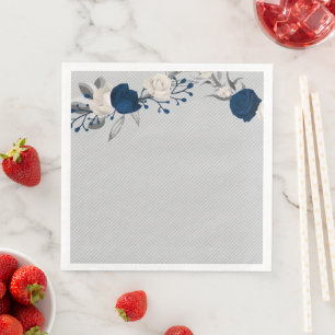 navy and white flowers botanical wreath wedding napkin