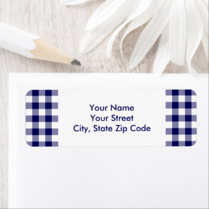 Navy and White Gingham Pattern address label