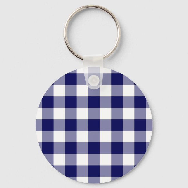 Navy and White Gingham Pattern Keychain (Front)