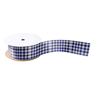 Navy and White Gingham Pattern Satin Ribbon