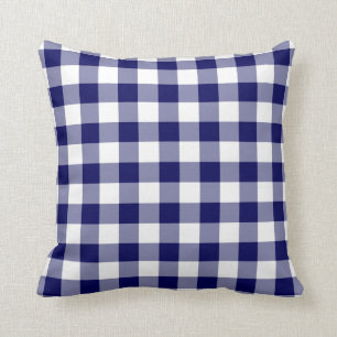 Navy and White Gingham Pattern Throw Pillow