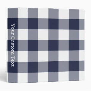 Navy and White Gingham Plaid Pattern Custom Title Binder