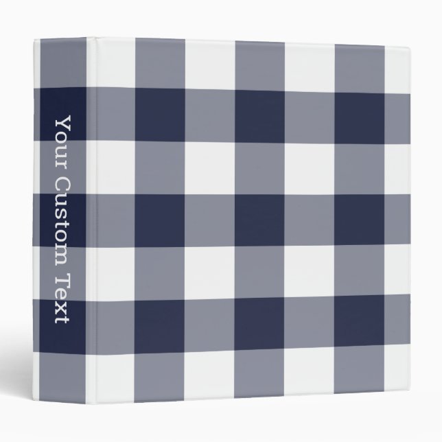 Navy and White Gingham Plaid Pattern Custom Title Binder (Front/Spine)