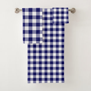 Navy and White Gingham Plaid Towel Set