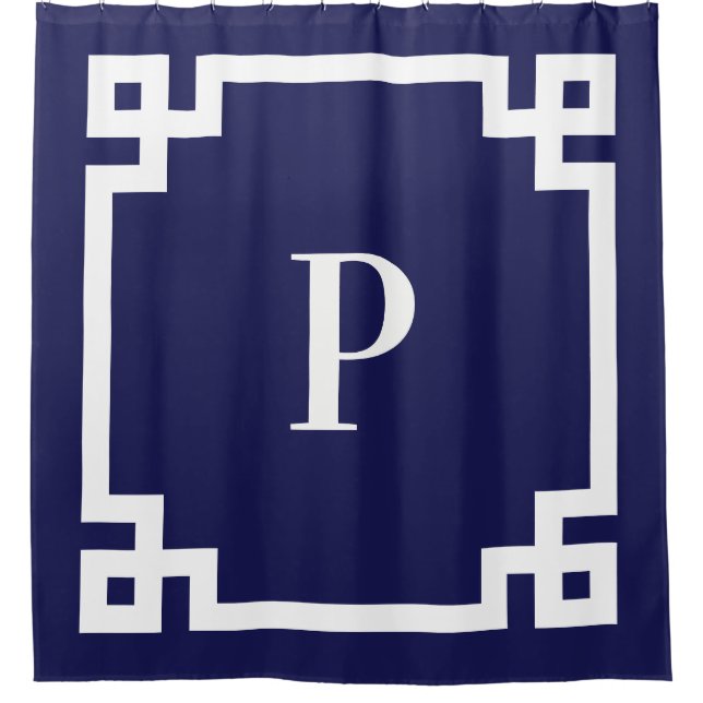 Navy and White Greek Key Bold Border Monogram (Front)