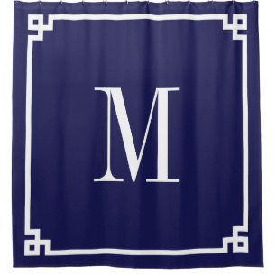 Navy and White Greek Key Border Monogram