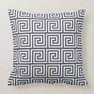 Navy and White Greek Key Pattern Throw Pillow