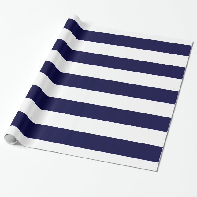 Navy and White Huge Stripe Pattern V Wrapping Paper (Unrolled)