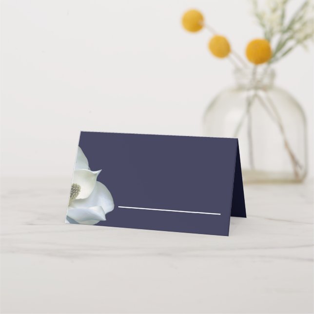 Navy and White Magnolia, Elegant Wedding Place Card (Front)