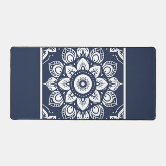 Navy and White Mandala Desk Mat