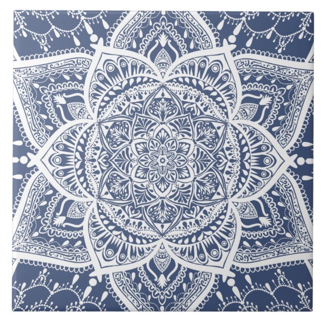 Navy and White Mandala - Loergann in Whale Shark Tile (Front)