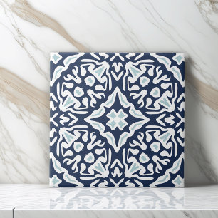 Navy and White Mediterranean Pattern Tile